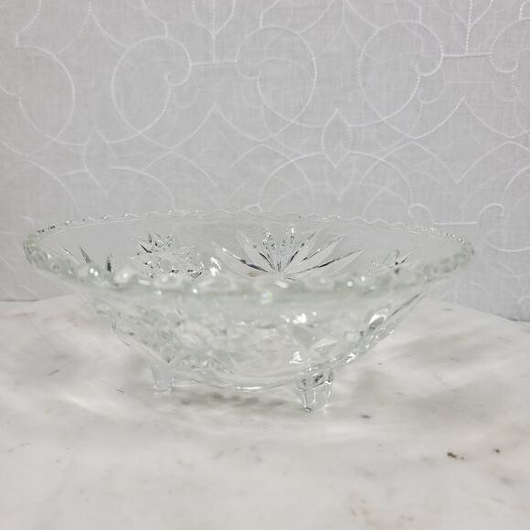 Vintage Crystal 3 Toed Footed Cut Glass Bowl 6.5"x2.5" Clear Candy Trinket Dish - Picture 10 of 16